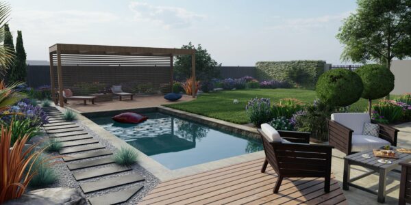 rendu 3D pergola piscine terrasse